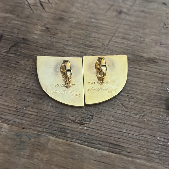 Vintage Laurel Burch Clip on Enameled Artisan Face Earrings SUNFACE - Picture 2 of 3